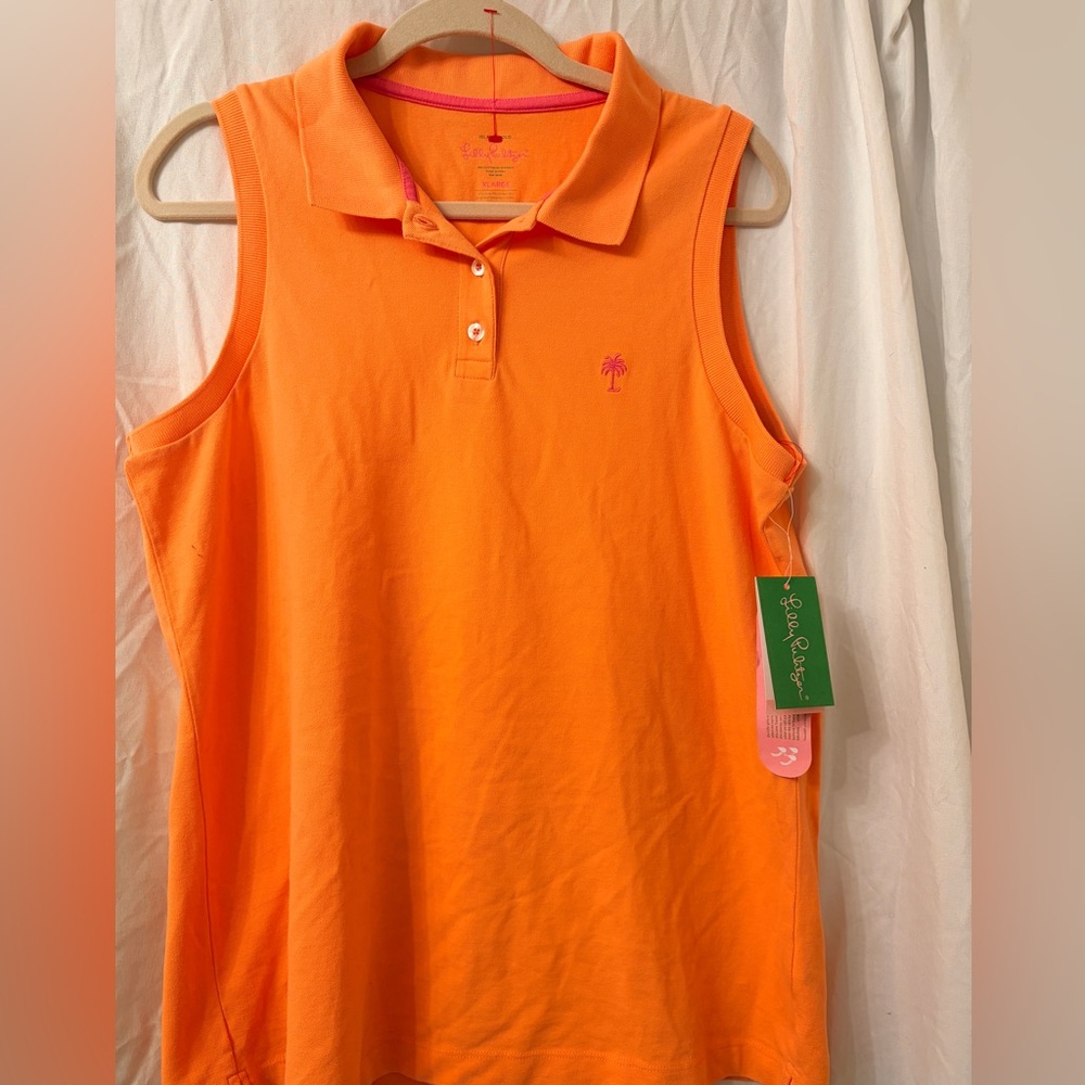 Lilly Pulitzer Bright Orange Sleveless Pique Polo Size XL NWT